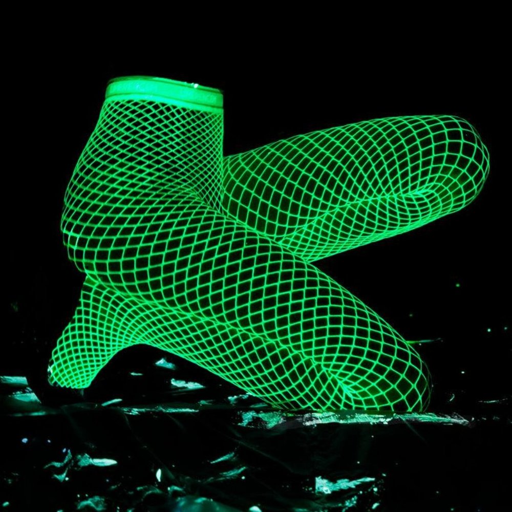 Glow inthe Dark Fishnet Tights UV reactive pantyhose rave mesh outfit blacklight